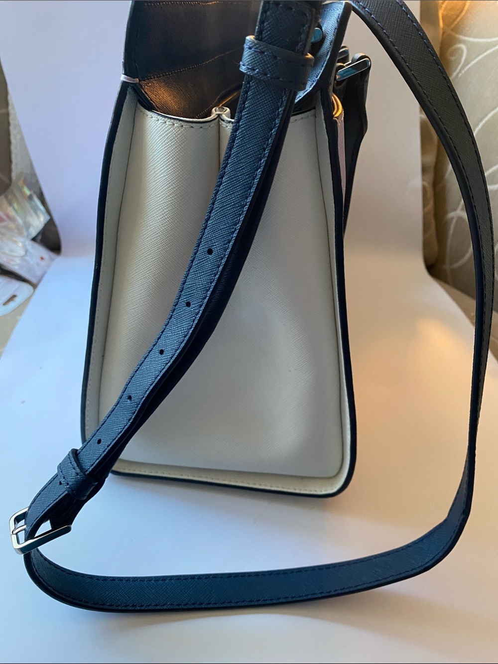 kate spade two-tone pink and navy leather tote - Picture 4 of 7